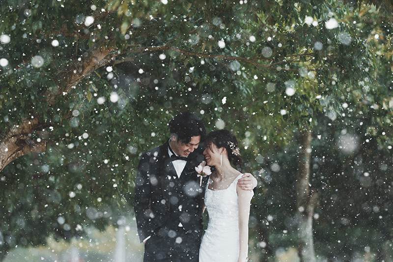 雪の三段池公園（福知山市）でのウェディングドレス フォトウェディング 前撮り フォト婚 
